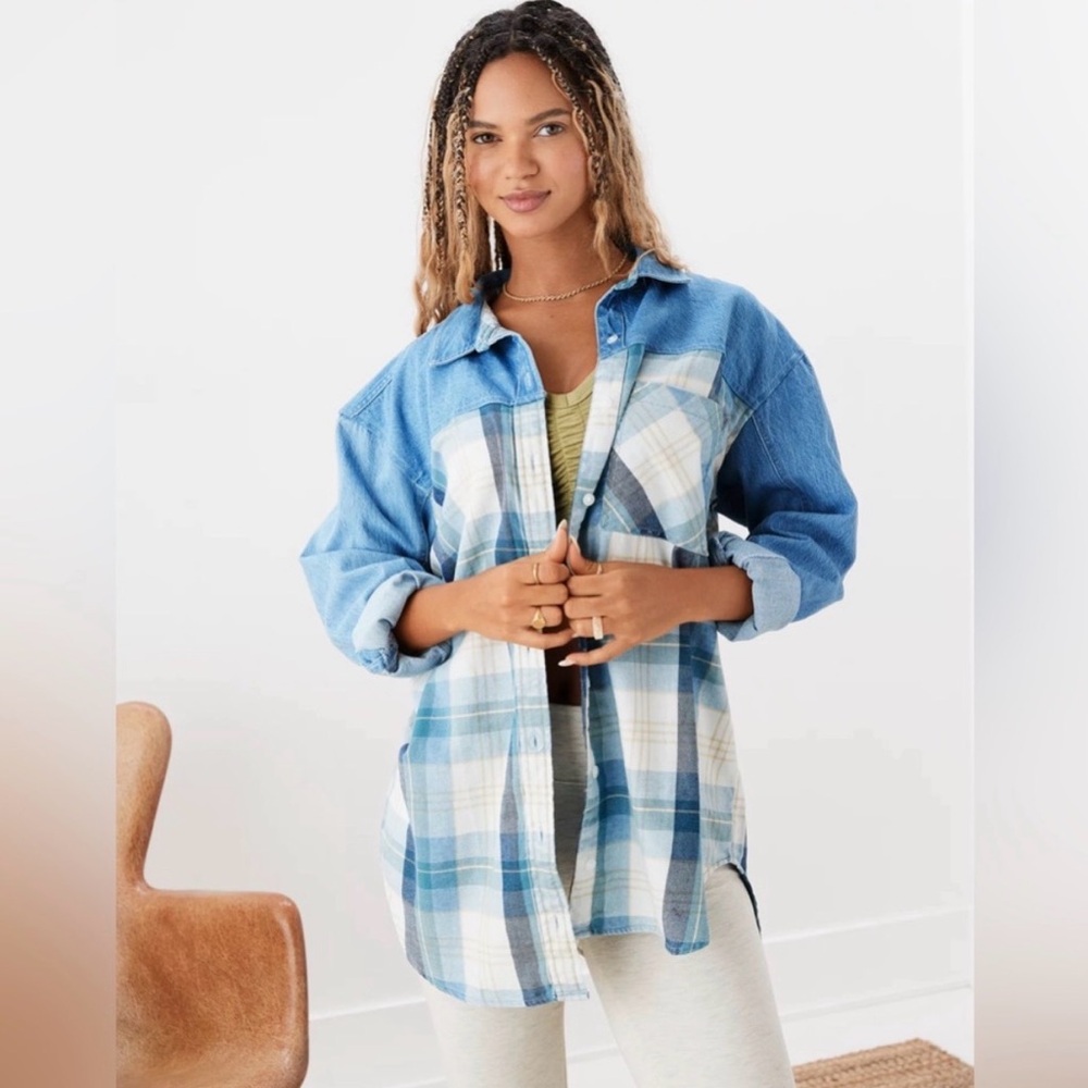 American Eagle Plaid Chambray Shacket – Women’s XL